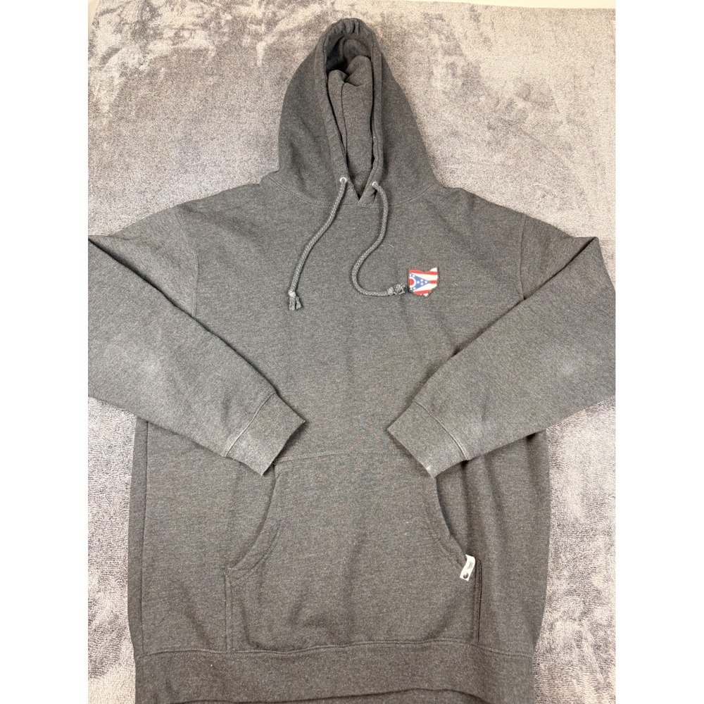 Branded Bills Ohio Flag State Patch Hoodie Charcoal Gray Mens Large Pullover
